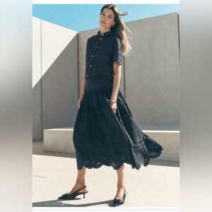 Ann Taylor Eyelet Yoke Midi Skirt